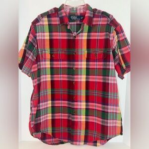 Polo Ralph Lauren men Vintage Madras Plaid Safari Red short sleeve shirt size XL